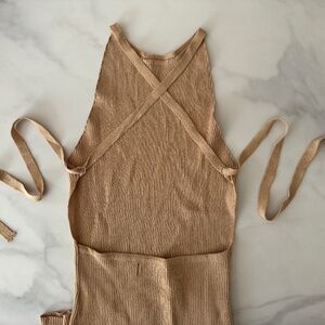 MABLE Nude Bodycon Low Back Midi Dress Size Medium